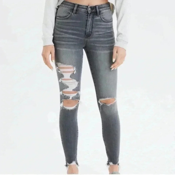 American Eagle Super High Rise Jeggings Jeans Skinny in Gray Size 2 Jeans - Picture 2 of 11
